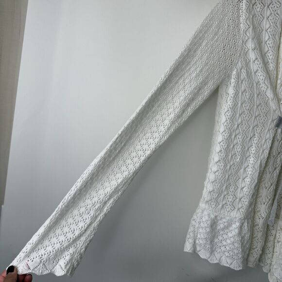 Odd Molly 337 Cardigan Sz 2 (Med) Cream Pointelle Knit Front Tie Dainty Fairy - Picture 6 of 15